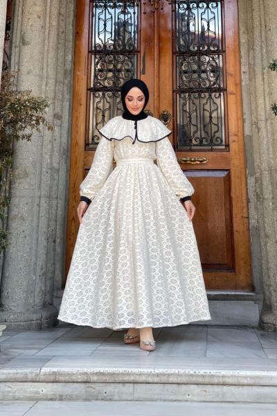 Payem Dantelli Elbise Taş Rengi