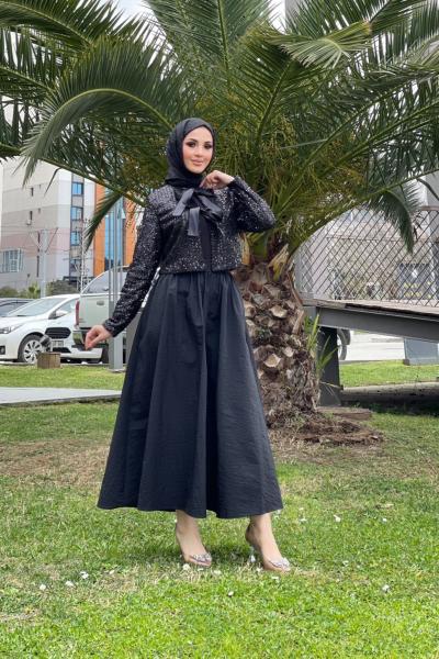 Payetli Etekli Takım Siyah