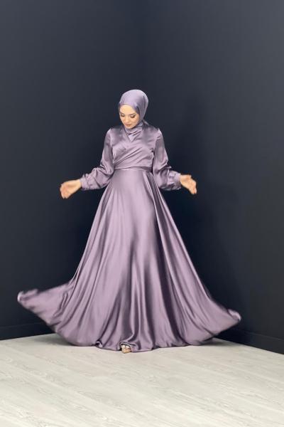 Pelin Çapraz Saten Abiye Lila