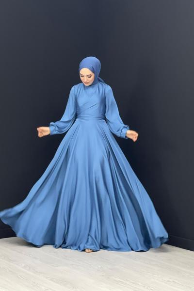 Pelin Çapraz Saten Abiye Bebe Mavisi