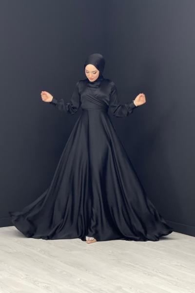 Pelin Çapraz Saten Abiye Siyah