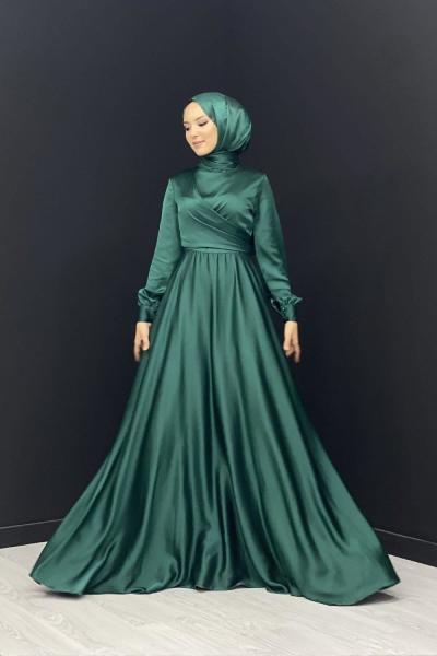 Pelin Çapraz Saten Abiye Zümrüt