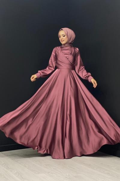 Pelin Çapraz Saten Abiye Gül Rengi