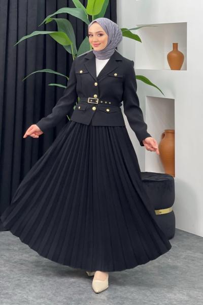 Piliseli Krep Takım Siyah