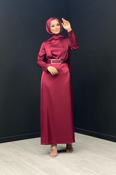 Pınar Saten Abiye Bordo