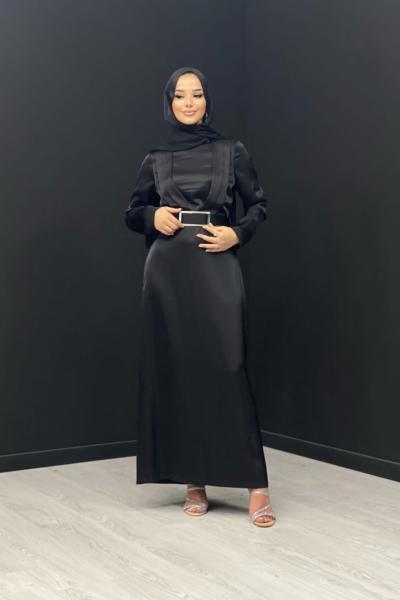 Pınar Saten Abiye Siyah