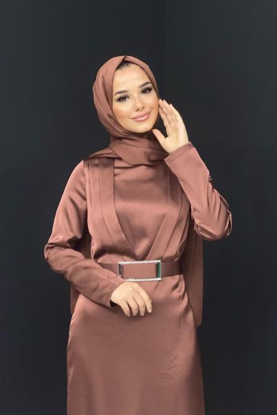 Pınar Saten Abiye Kahverengi