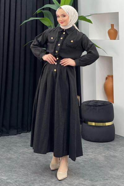 Püskül Detaylı Etekli Takım Siyah