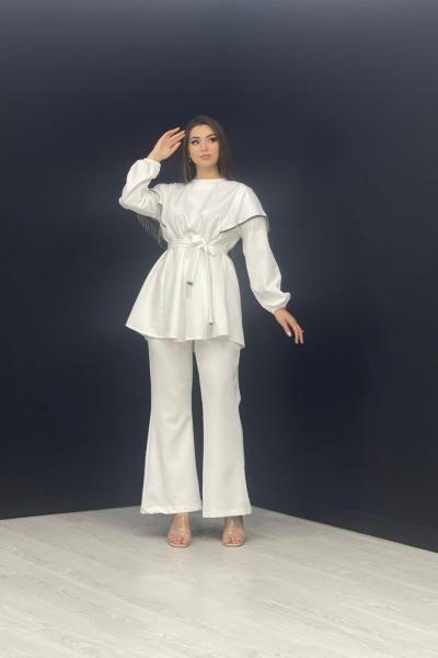 Püsküllü Takım Beyaz