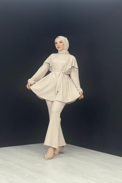 Püsküllü Takım Bej