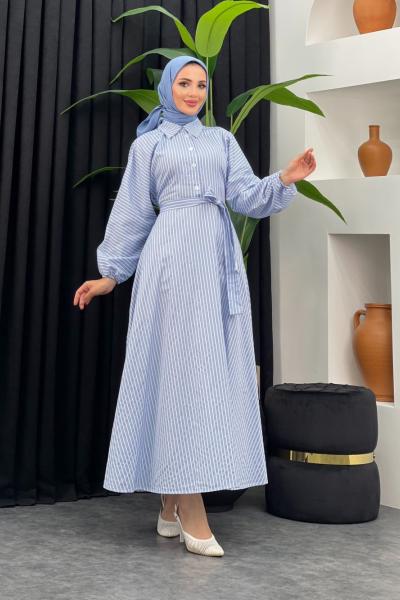 Rekor Çizgili Elbise Bebe Mavisi