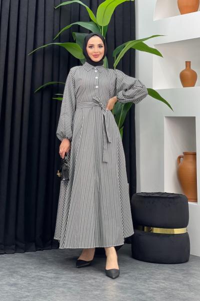 Rekor Çizgili Elbise Siyah