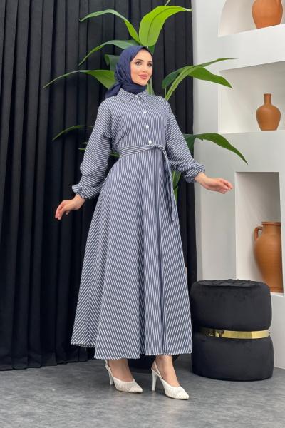 Rekor Çizgili Elbise Lacivert