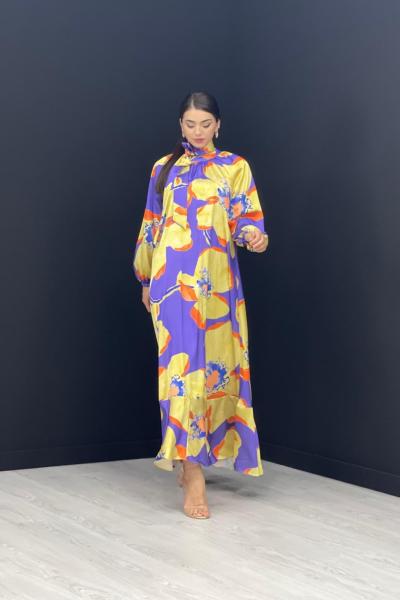 Rengarenk Saten Elbise Sarı