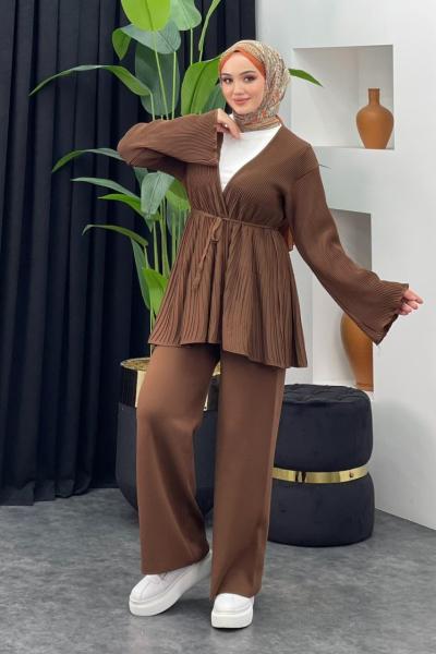 Rio Merserize Pantolonlu Takım Kahverengi