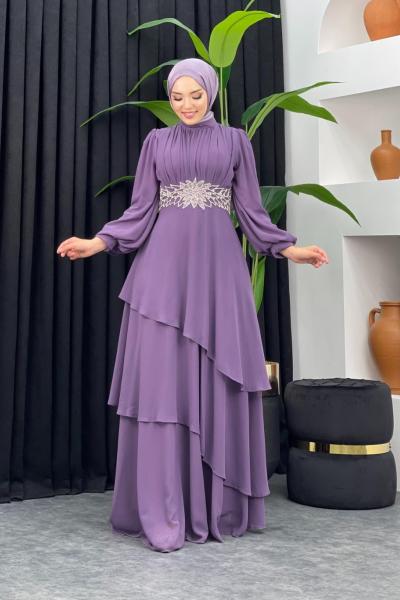 Sadakat Şifon Abiye Lila