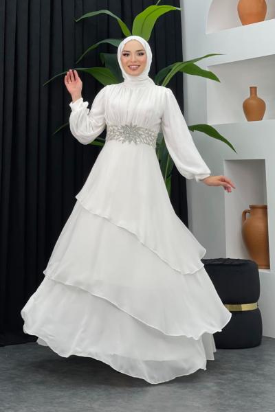 Sadakat Şifon Abiye Beyaz