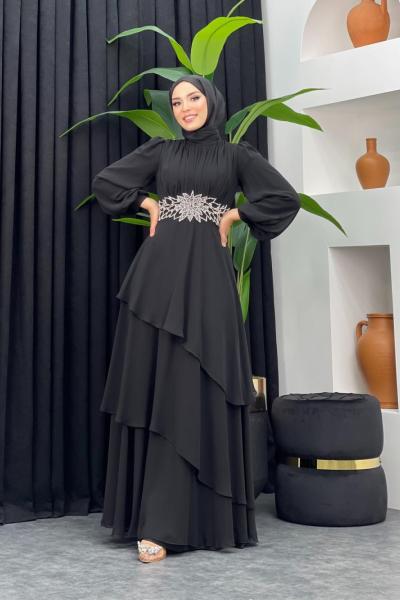 Sadakat Şifon Abiye Siyah