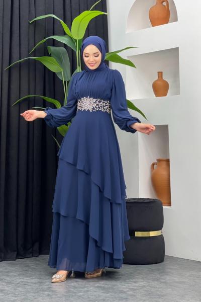 Sadakat Şifon Abiye Lacivert