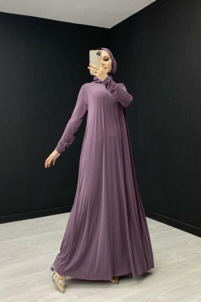 Salaş Piliseli Elbise Mor