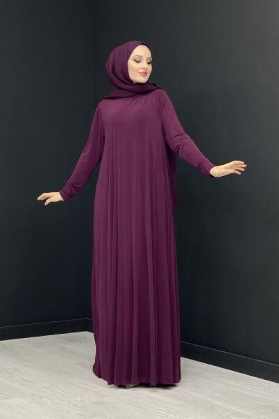 Salaş Piliseli Elbise Mürdüm