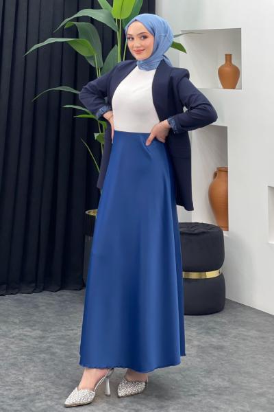 Saten Çan Etek İndigo Mavisi