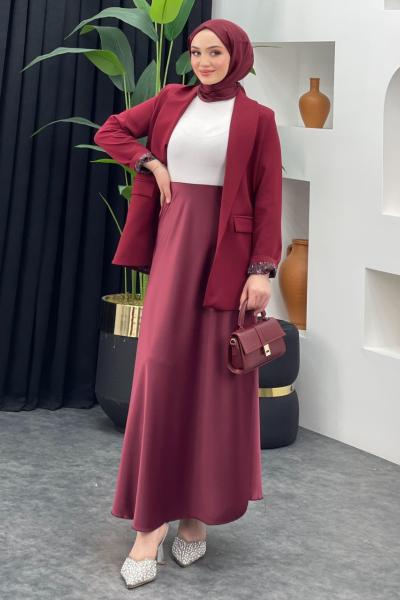 Saten Çan Etek Mürdüm