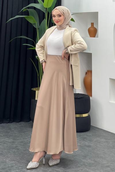 Saten Çan Etek Taş Rengi