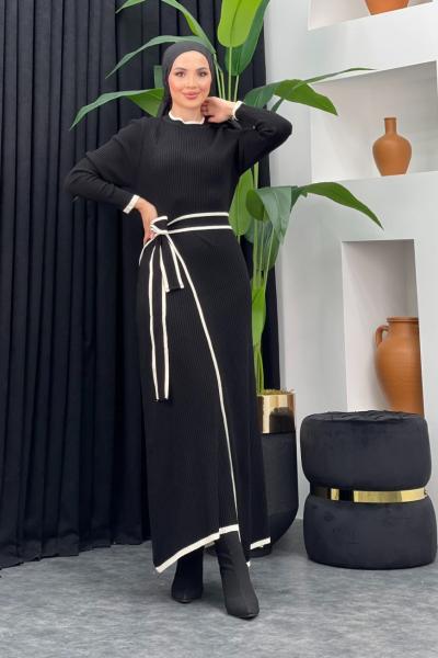 Sayra Triko Elbise Siyah