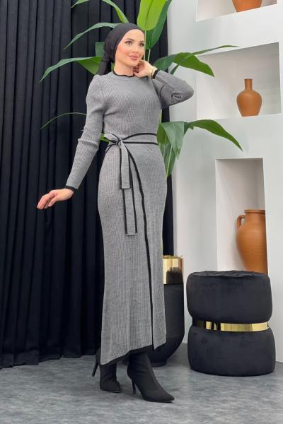 Sayra Triko Elbise Gri