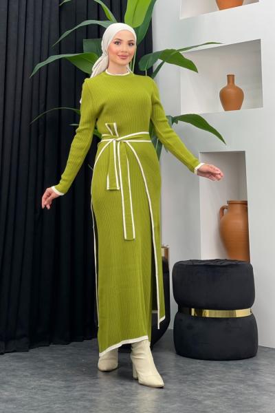 Sayra Triko Elbise Fıstık Yeşili