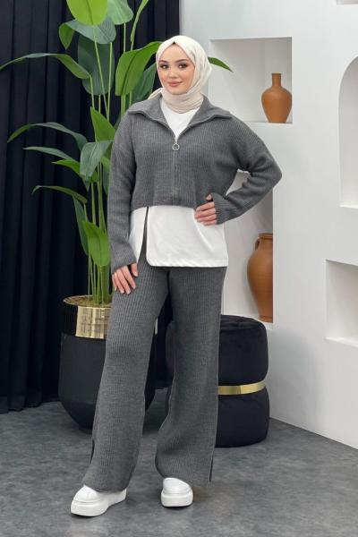 Seren Üçlü Triko Takım Gri