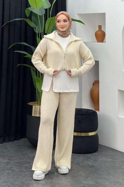 Seren Üçlü Triko Takım Taş Rengi