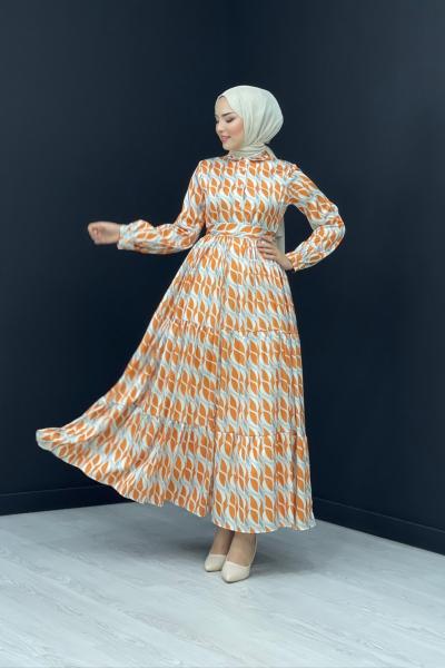 Serpil Saten Elbise Turuncu