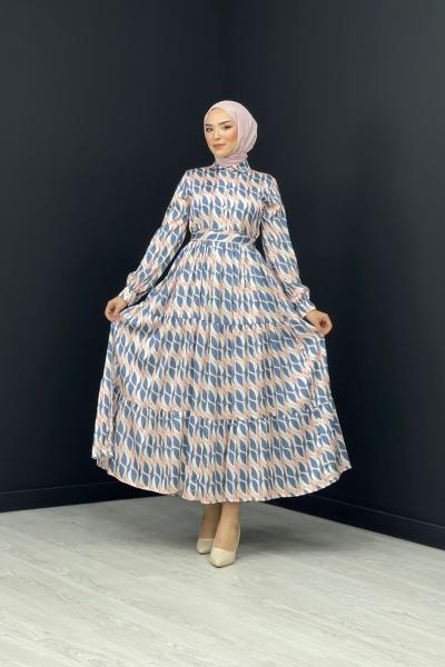 Serpil Saten Elbise Mavi