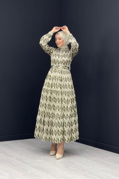 Serpil Saten Elbise Haki Yeşili