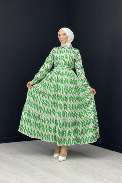 Serpil Saten Elbise Yeşil