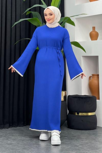 Sıcak Triko Elbise Saks Mavisi