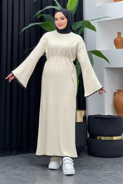 Sıcak Triko Elbise Taş Rengi