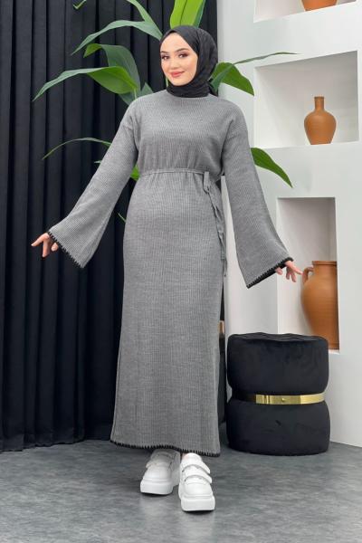 Sıcak Triko Elbise Gri