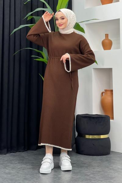 Sıcak Triko Elbise Kahverengi