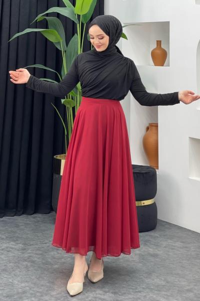 Şifon Etek Bordo