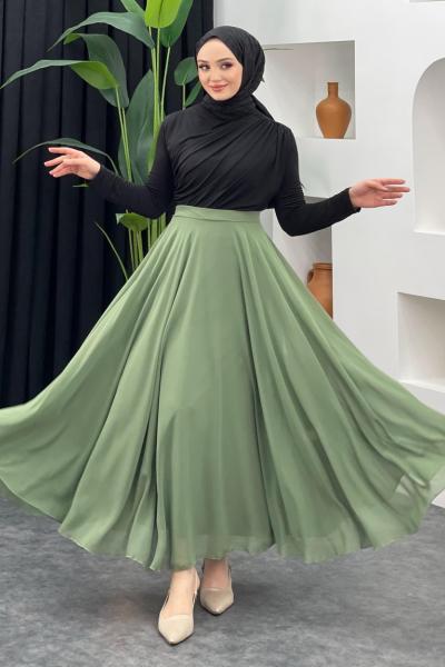Şifon Etek Mint Yeşili