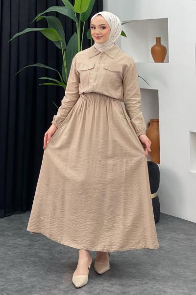 Sıla Etekli Takım Bej