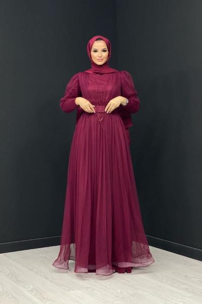 Sinem Tül Elbise Bordo