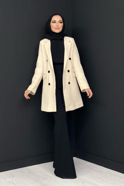 Siyah Düğmeli Blazer Ceket Taş Rengi