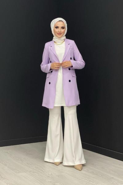 Siyah Düğmeli Blazer Ceket Lila