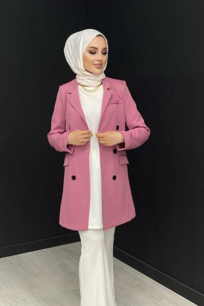 Siyah Düğmeli Blazer Ceket Gül Rengi