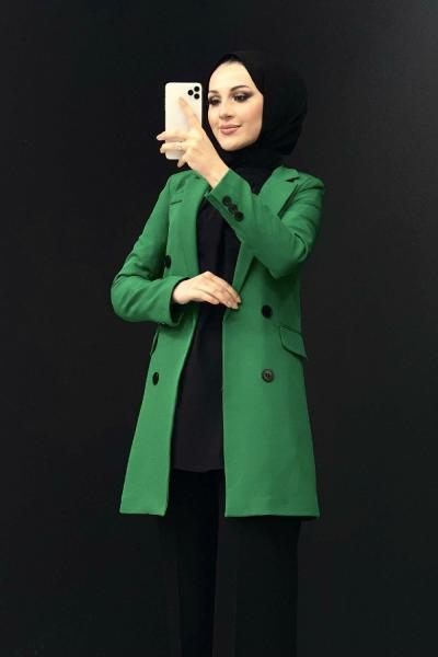 Siyah Düğmeli Blazer Ceket Zümrüt