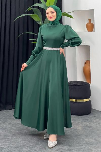 Şura Saten Elbise Zümrüt